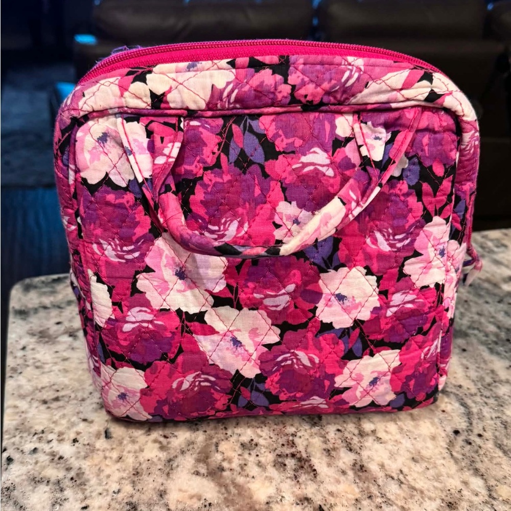 Floral Pink Quilted fabric lunch bag like new 9x9in - Picture 2 of 6